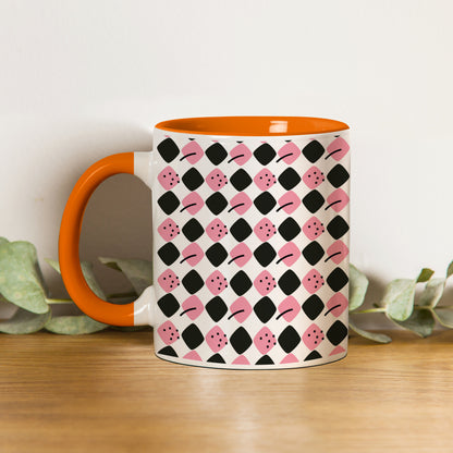 Black N Pink square vector leaves pattern Orange Handle 330 ml Coffee Mug