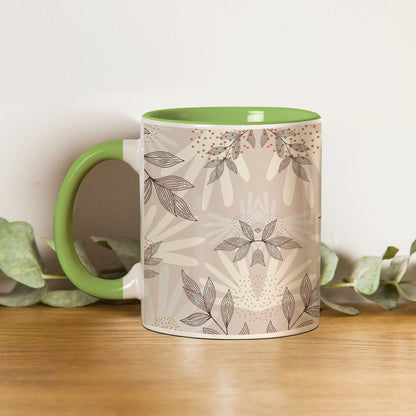 Abstract leaves and dots pattern designPattern Lite Green Handle 330 ml Coffee Mug