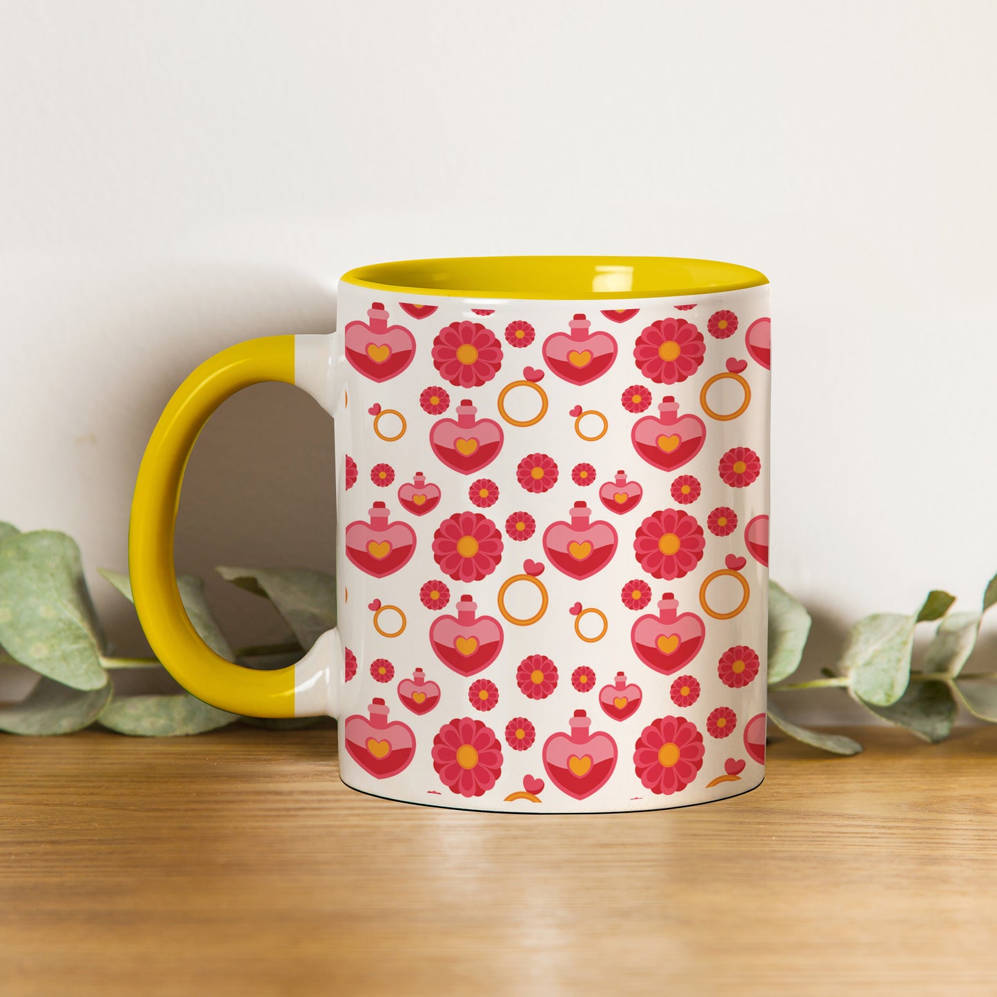 red seamless love element pattern design Pattern Yellow Handle 330 ml Coffee Mug