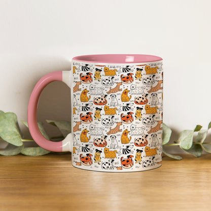 Dog breeds vector leaves design Pattern Lite Pink Handle 330 ml Coffee Mug