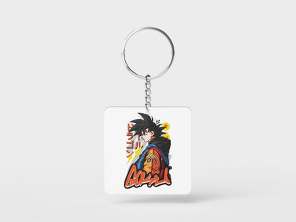 Goku streetwear Sticker Printed Square Shape Wooden Keyring with Chain