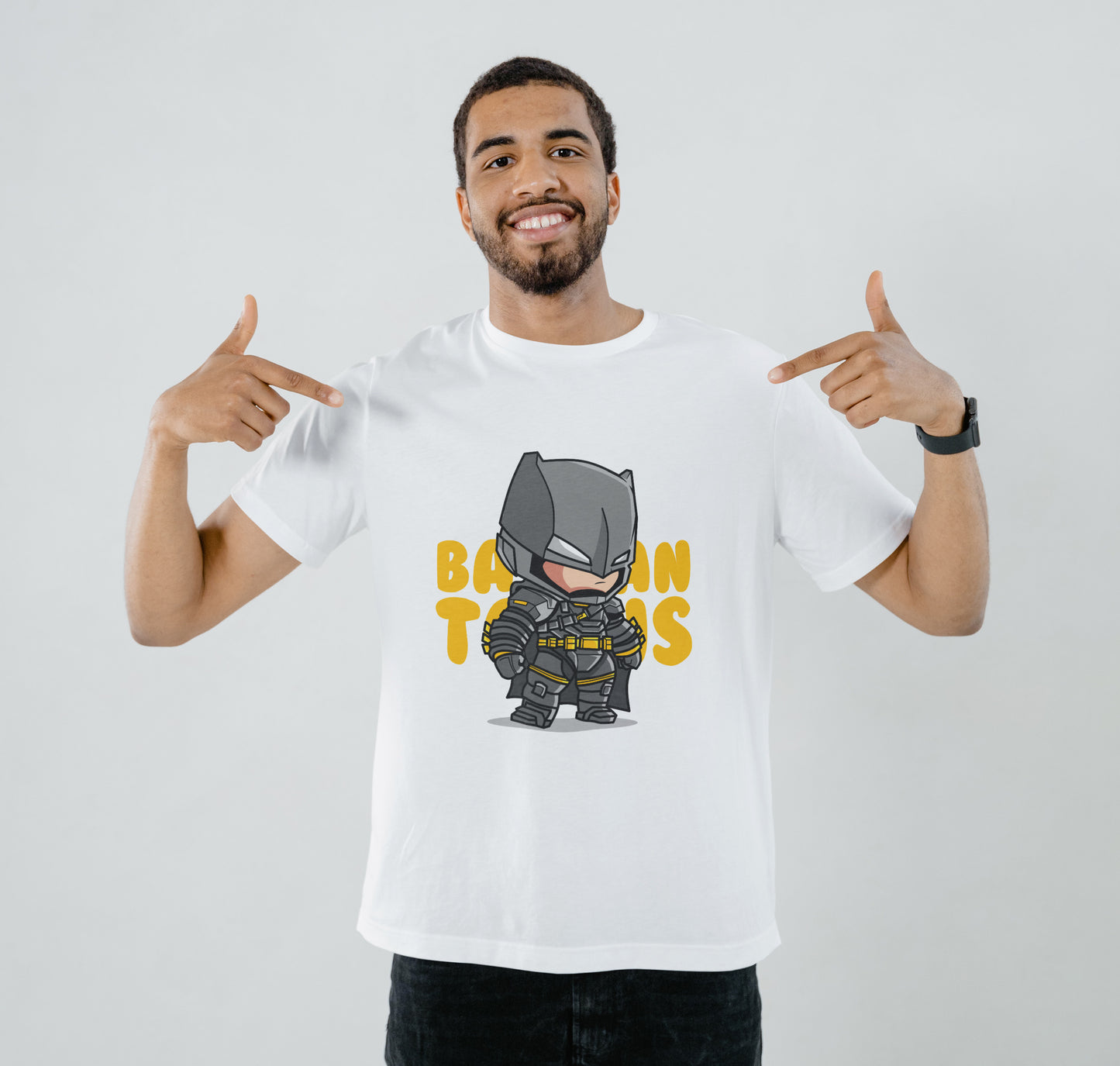 Cute batman illustration icon vector flat cartoon style Printed White Round Neck Polyester T Shirt for Mens and woman's