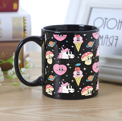 Hand drawn flat trendy cartoon pattern Full Black 330 ml Coffee Mug
