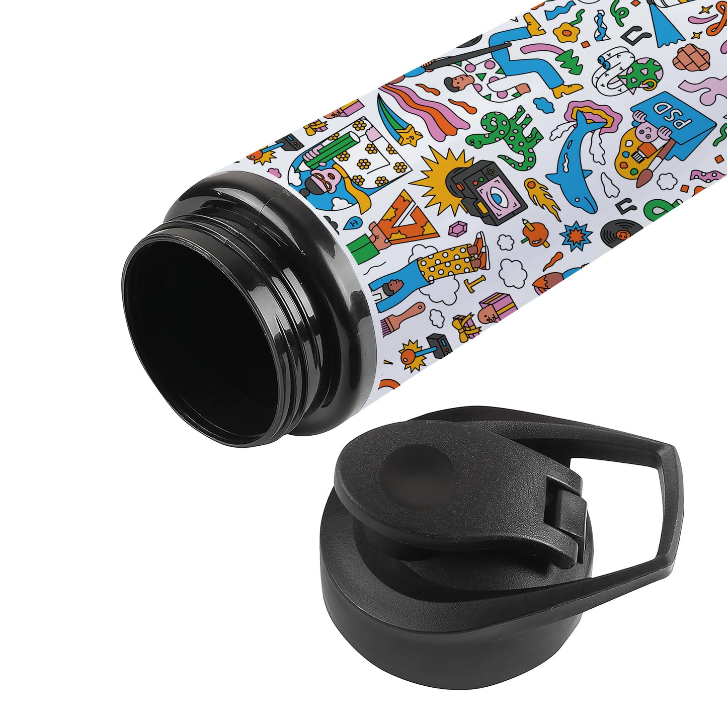 Colorfull Hand drawing Doodle art Printed Eagle Shape Water Bottle 750 ml For Gym, Yoga, Kids, Boys, Girls, Brother, Sister, Babies, Baby, Workout, Adults