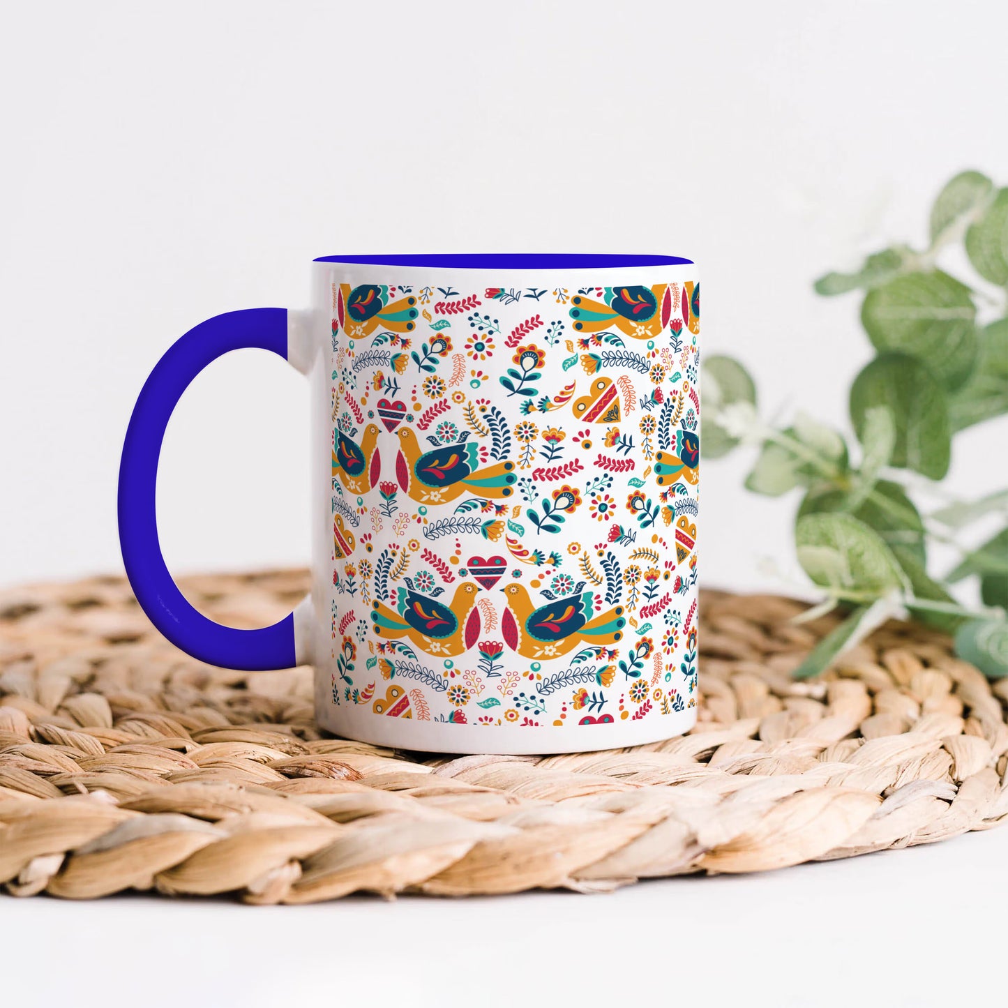 Flat design nordic pattern design Dark Blue Handle 330 ml Coffee Mug