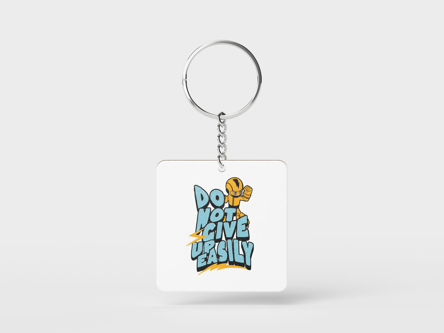 Do Not Give Up Easily Design Printed Square Shape Wooden Keyring with Chain