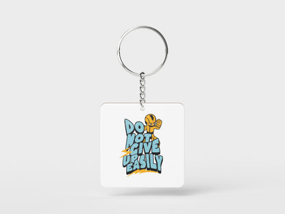 Do Not Give Up Easily Design Printed Square Shape Wooden Keyring with Chain