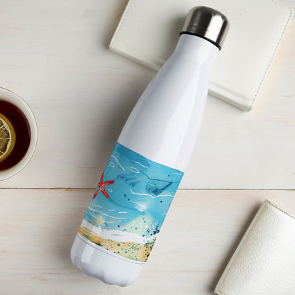 Cartoon illustration of a beach Cola Bottle 500ml School Bottle, Picnic Bottle, Leak Proof