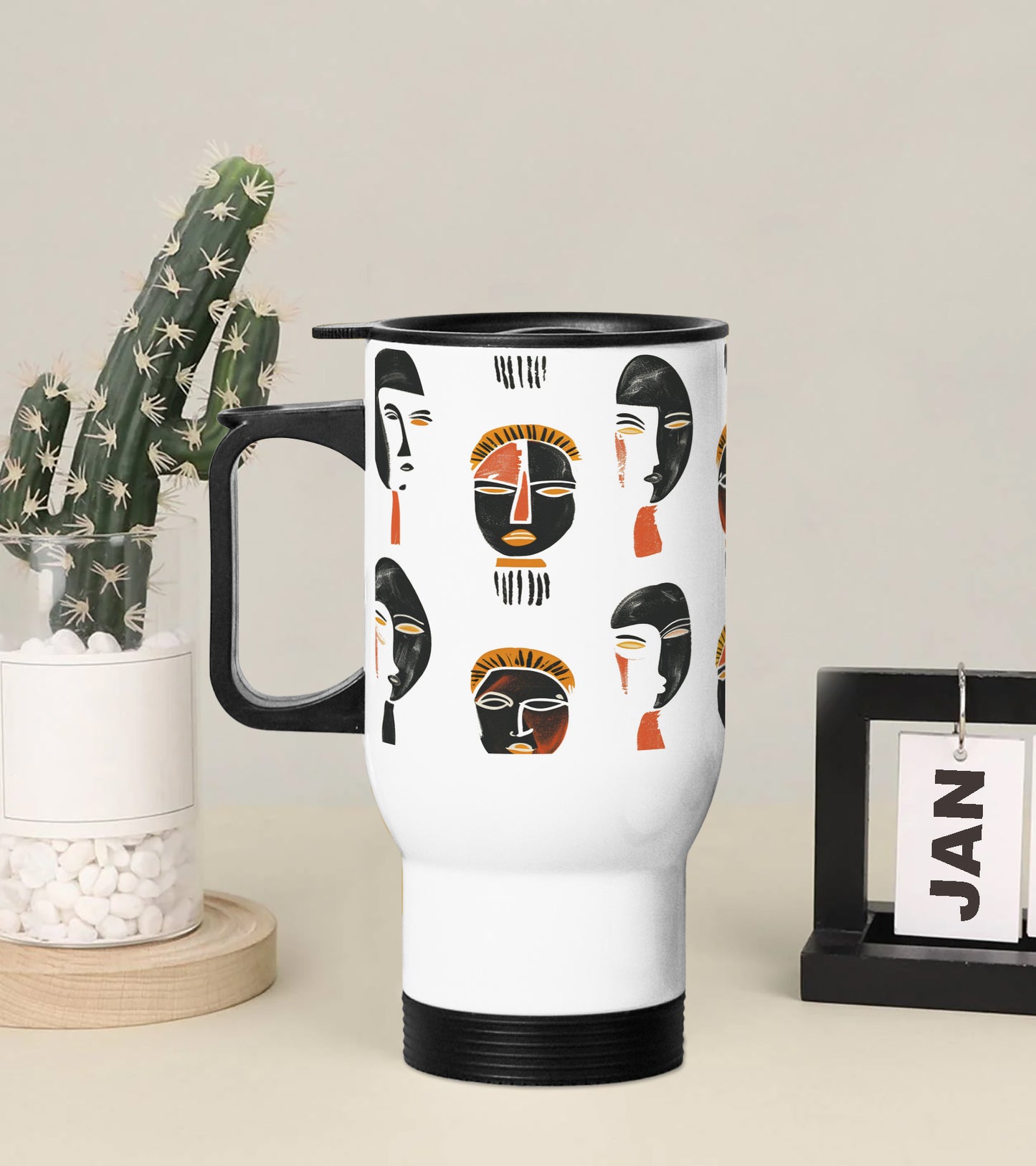 Black and white mask pattern Printed 350ML Travel MUG