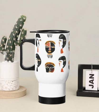 Black and white mask pattern Printed 350ML Travel MUG