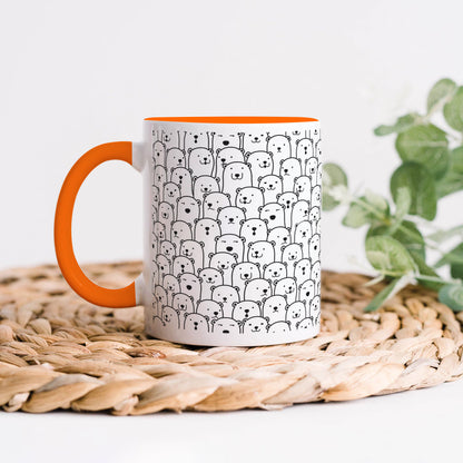 Black in white bear Doodle hand drawn pattern Orange Handle 330 ml Coffee Mug