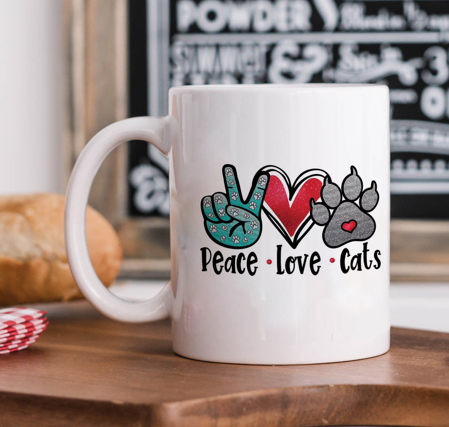 Peace Love cats design White 330 ml Coffee Mug