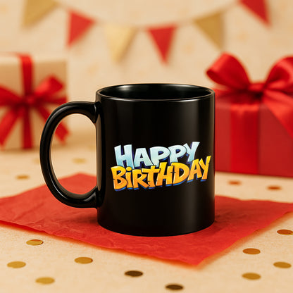 Happy Birthday 330 ml Black Coffee Mug (Pack of 1)