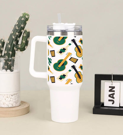 Flat patterns with traditional mexican elements 2 Printed 850ML with Lid Leak Proof Big Travel Tumbler with Handle and Straw