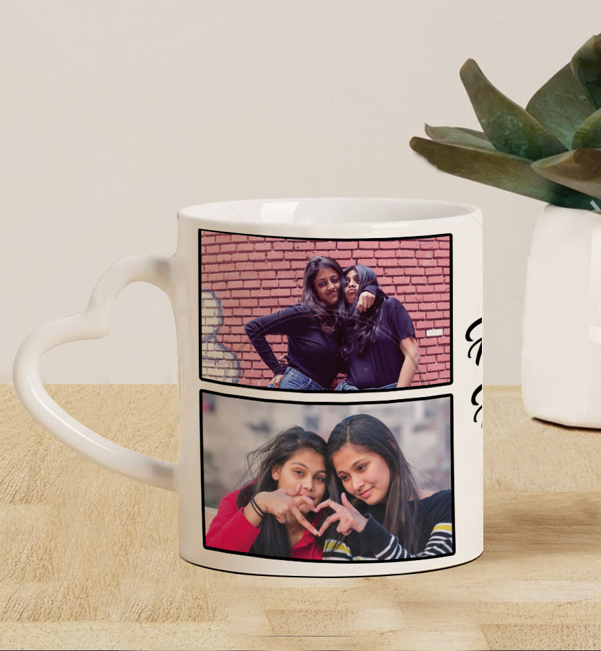 Friend forever customized add four photos white heart handle  330 ml Coffee Mug