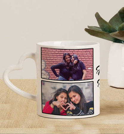 Friend forever customized add four photos white heart handle  330 ml Coffee Mug