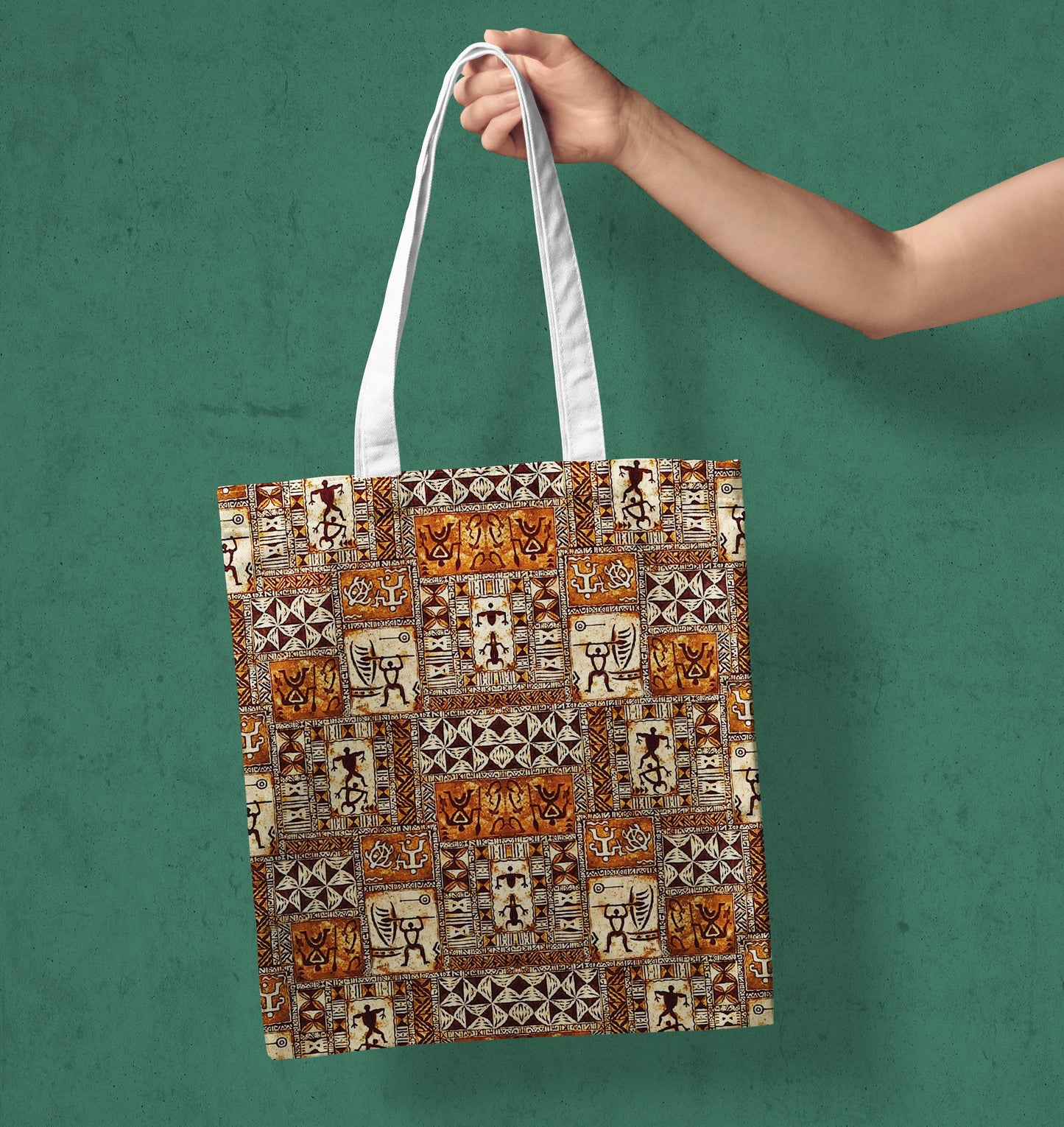 Tribal Tropical art pattern Printed Design White Tote Bag (14 X 16 Inches) For Shopping, College, Travel
