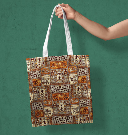 Tribal Tropical art pattern Printed Design White Tote Bag (14 X 16 Inches) For Shopping, College, Travel