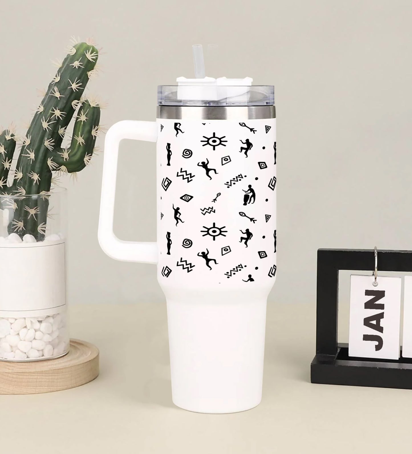 Nice flat african patterns design Printed 850ML with Lid Leak Proof Big Travel Tumbler with Handle and Straw