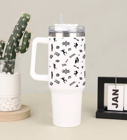 Nice flat african patterns design Printed 850ML with Lid Leak Proof Big Travel Tumbler with Handle and Straw