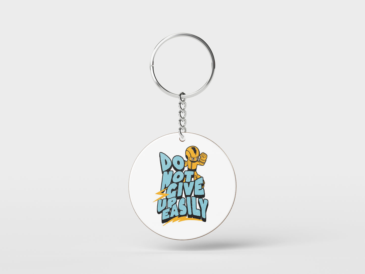 Do Not Give Up Easily Design Printed Circle Shape Wooden Keyring with Chain