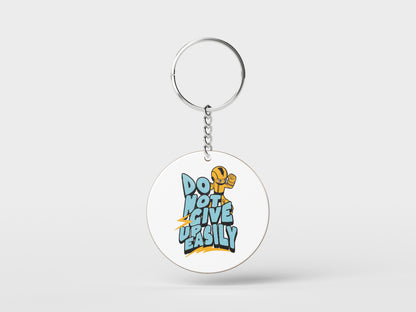 Do Not Give Up Easily Design Printed Circle Shape Wooden Keyring with Chain