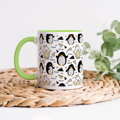 Hand drawn penguin doodle pattern Light Green Handle 330 ml Coffee Mug