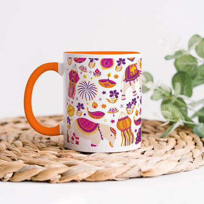 Happy Diwali vector elements seamless pattern design Orange Handle 330 ml Coffee Mug