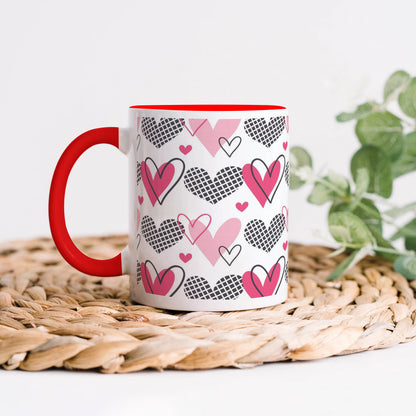 Hearts Pattern design Red Handle 330 ml Coffee Mug