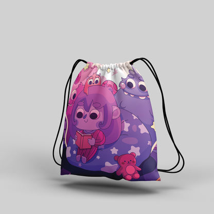 Hand Drawn Bedtime Stories illustration Polyester String Backpack Bags for kids for Gym, Yoga, Tuition ,Beach Bag for 4-10 year boys and girls