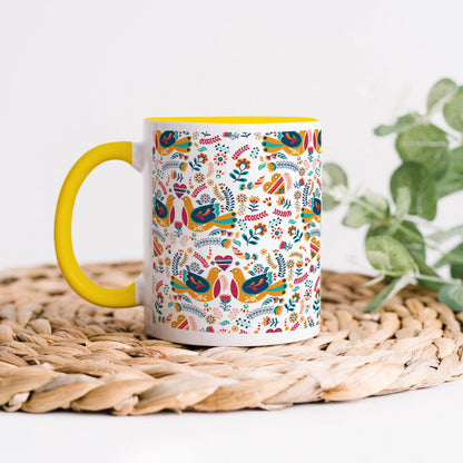 Flat design Nordic pattern design Yellow Handle 330 ml Coffee Mug