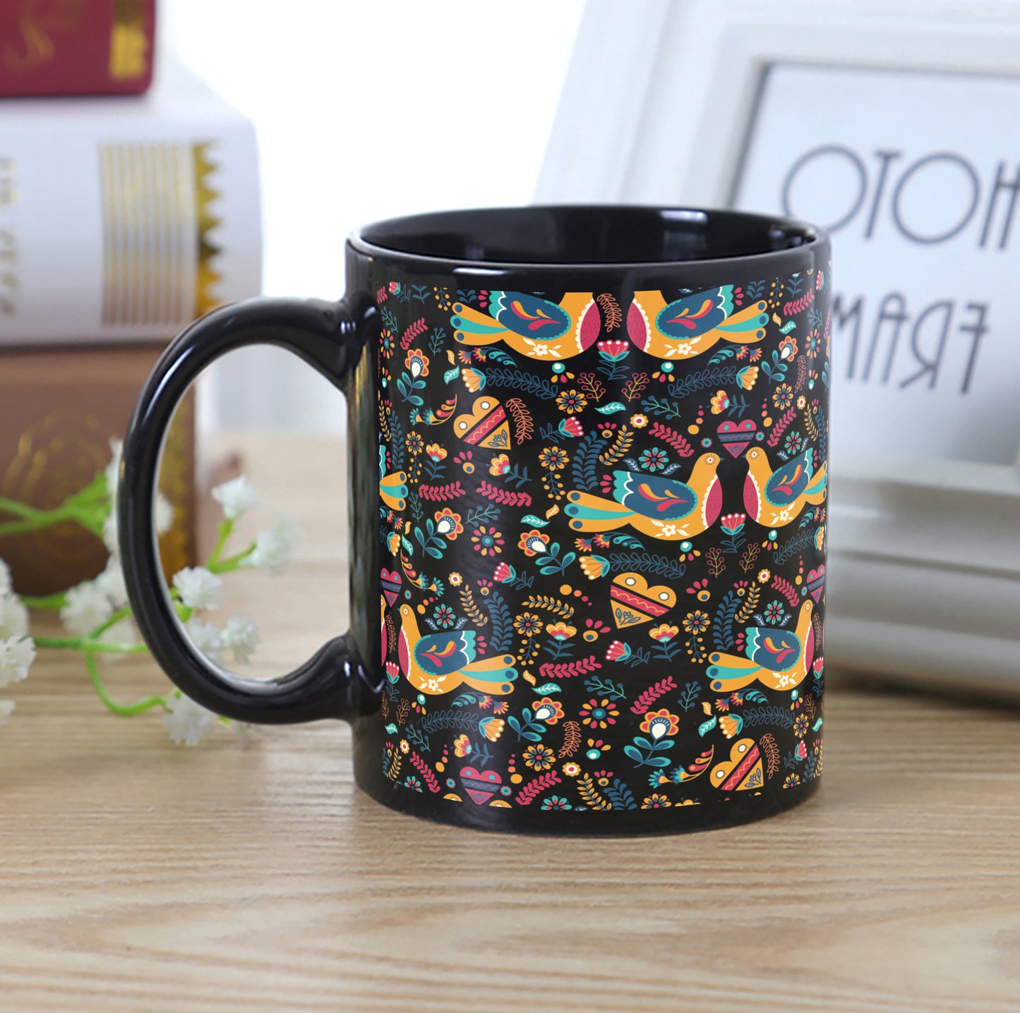 Flat design nordic pattern design Full Black 330 ml Coffee Mug