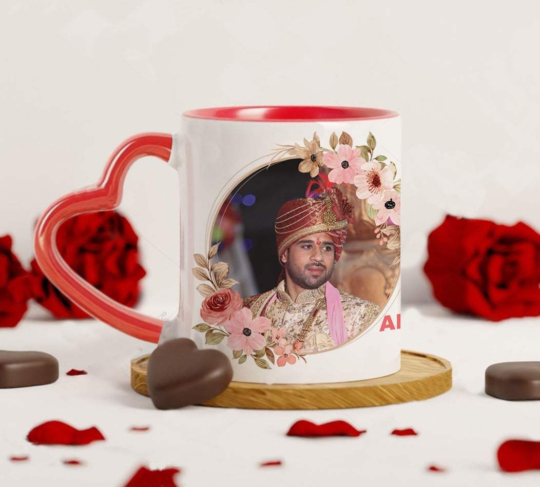 Best Couple Customized Add Two Photos Red Heart Handle 330 ml Coffee Mug