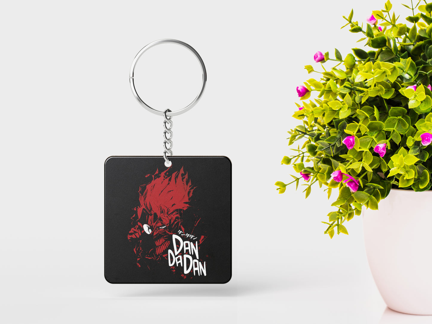 Red Rage Dandadan Printed Square Shape Wooden Keyring with Chain