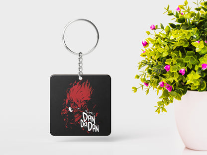 Red Rage Dandadan Printed Square Shape Wooden Keyring with Chain