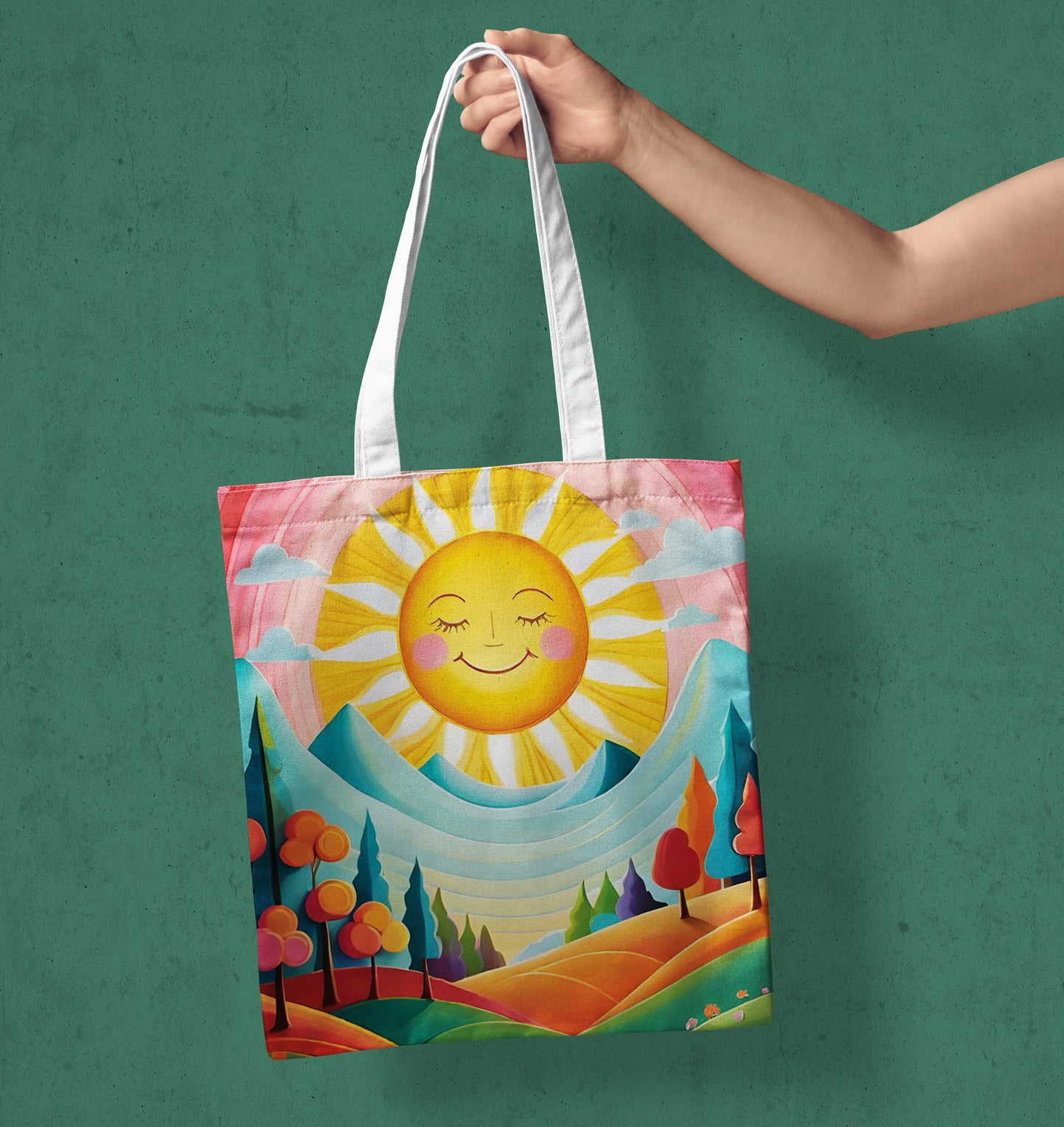 Matahari design pattern Printed Design White Tote Bag (14 X 16 Inches) For Shopping, College, Travel