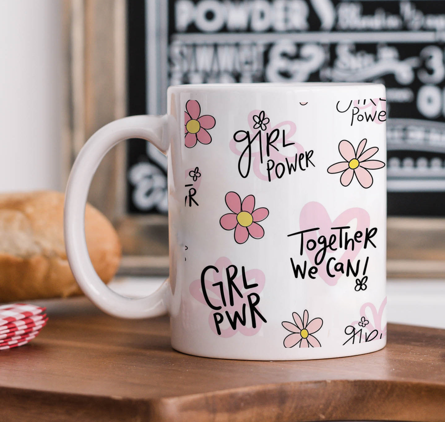 cute pink flower and heart drawings Seamless pattern White 330 ml Coffee Mug
