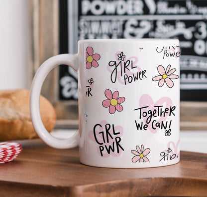 cute pink flower and heart drawings Seamless pattern White 330 ml Coffee Mug