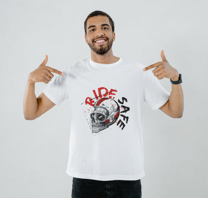 Sketch of hipster rider wearing a helmet for safe ride vector illustration Printed White Round Neck Polyester T Shirt for Mens and woman's