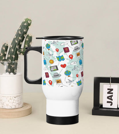 Hand drawn Travel doodle art Printed 350ML Travel MUG