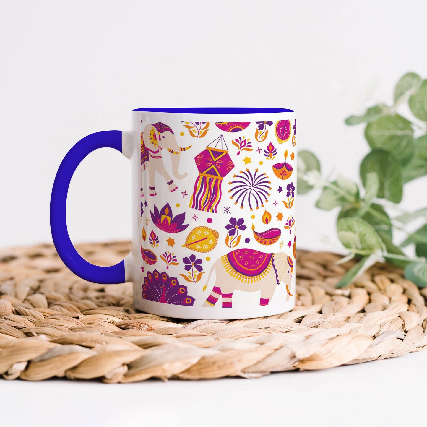 Happy diwali vector elements seamless pattern design Dark Blue Handle 330 ml Coffee Mug