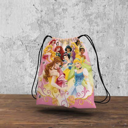 All Disney Princesses Design Pattern Polyester String Backpack Bags for kids for Gym, Yoga, Tuition ,Beach Bag for 4-10 year boys and girls