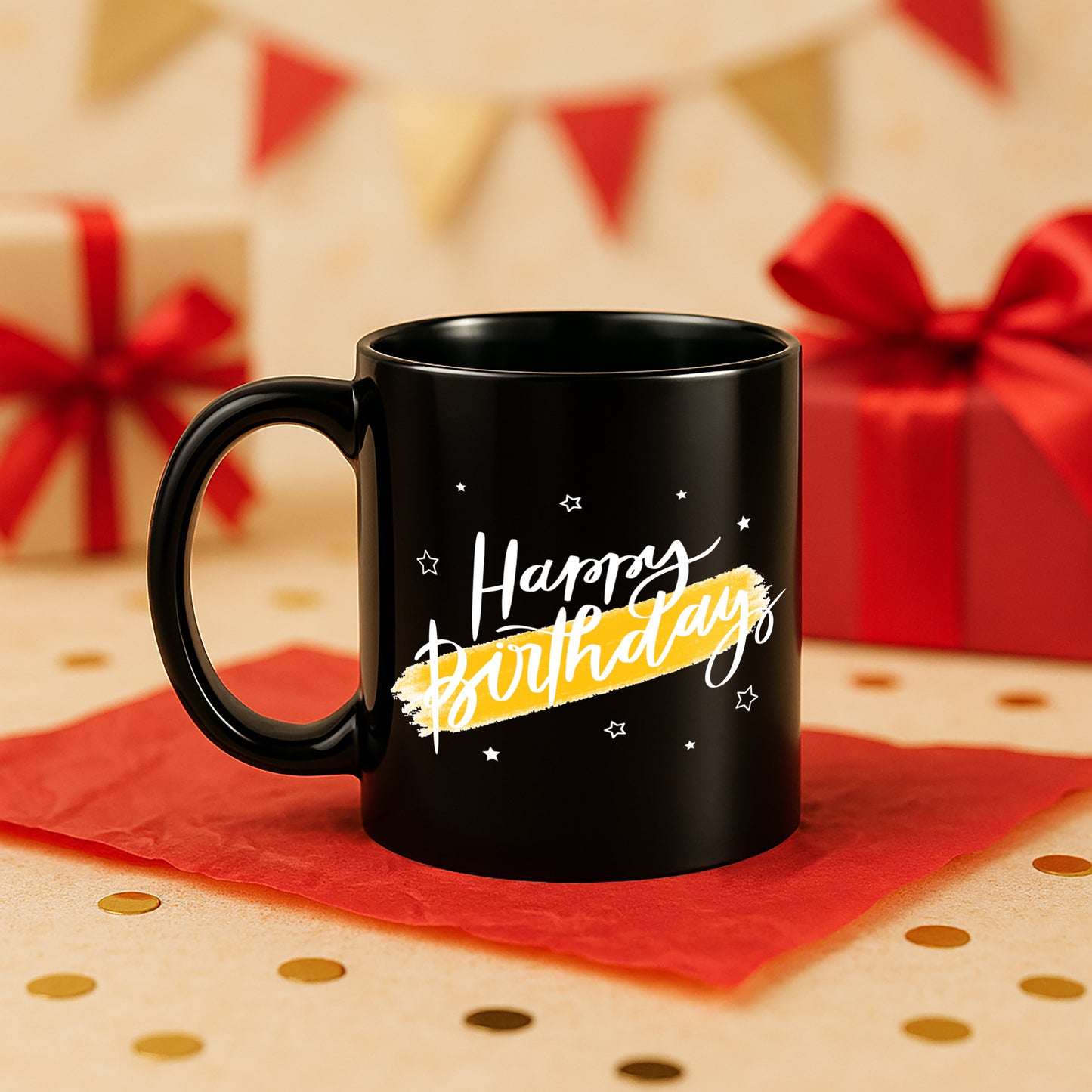 Happy Birthday 330 ml Black Coffee Mug (Pack of 1)