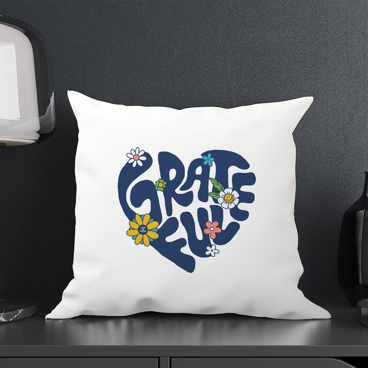 Grateful in Heart Shape Print Design Cushion (12x12 inches) Pack of 1