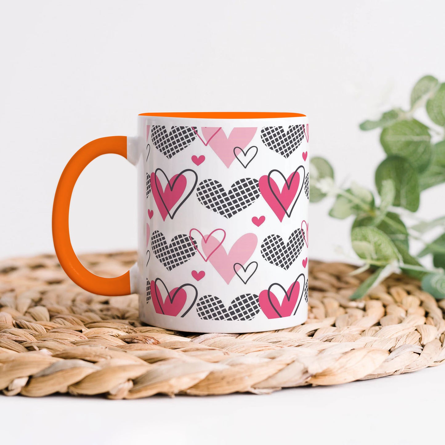 Hearts Pattern design Orange Handle 330 ml Coffee Mug