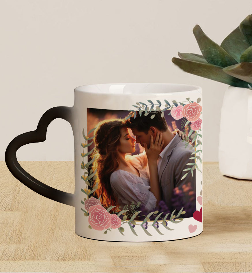 Couple Personalized Add Photos Magic Heart Handle 330 ml Coffee Mug