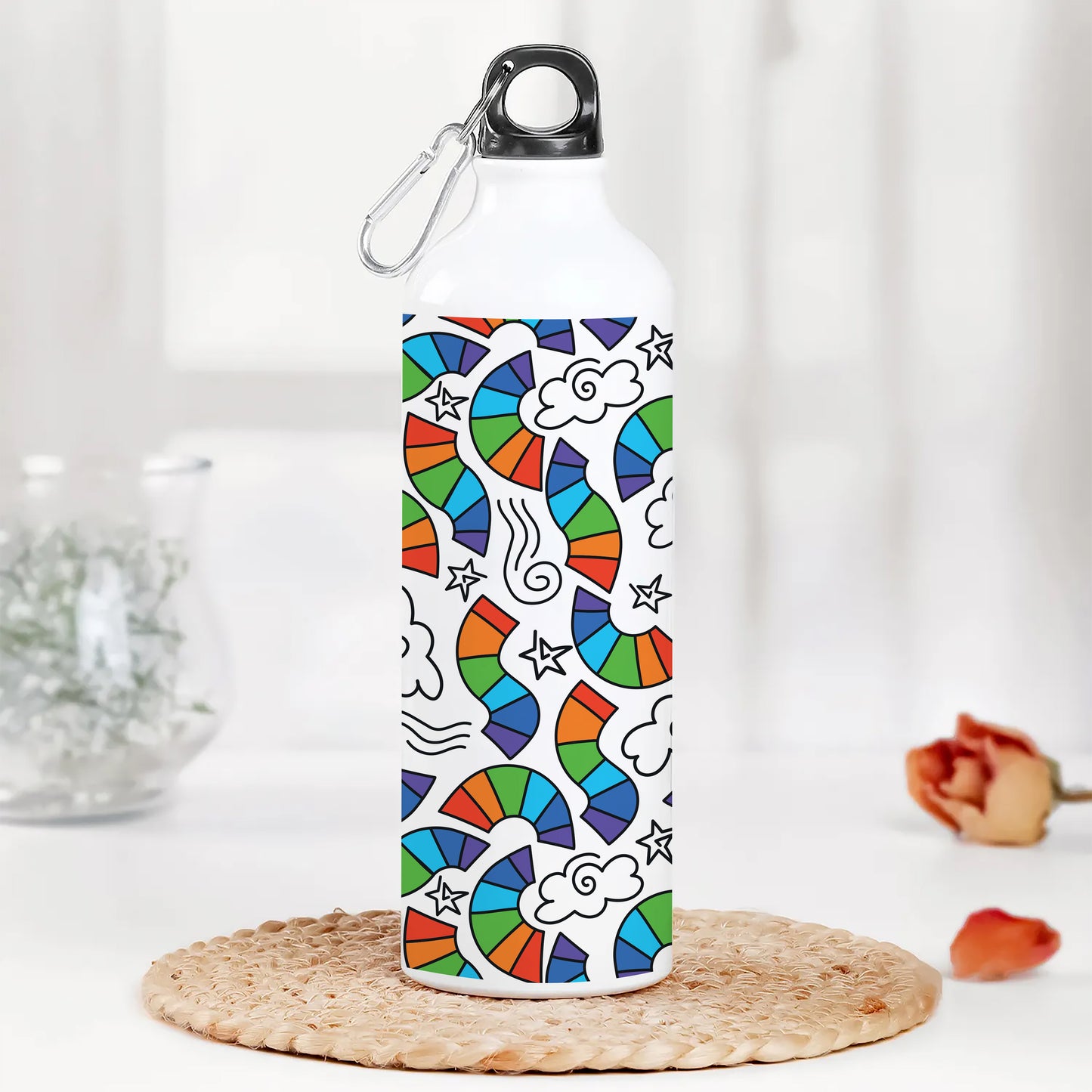Hand drawn rainbow pattern design Printed Normal Sipper Water Bottle 750 ml For Gym, Yoga, Kids, Boys, Girls, Brother, Sister, Babies, Baby, Workout, Adults