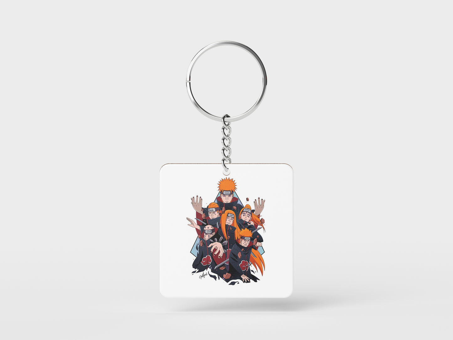 Six Paths of Pain Printed Square Shape Wooden Keyring with Chain