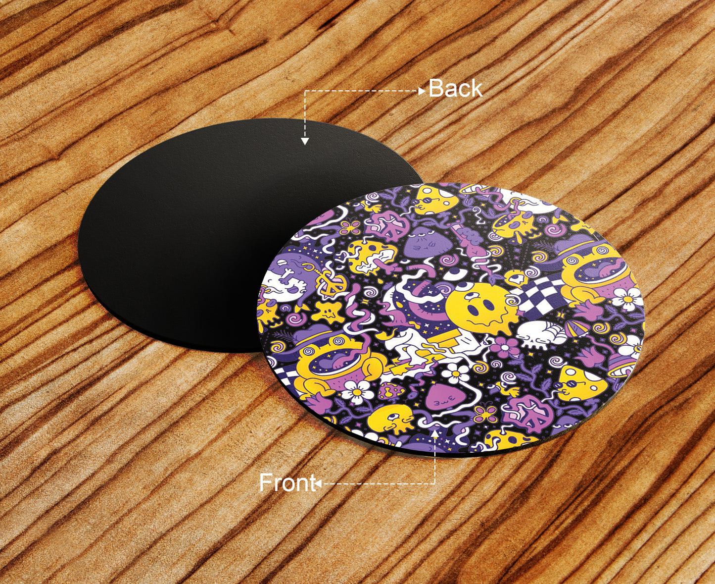 Trippy pattern Design Full Black 330 ml Coffee Mug with Coaster