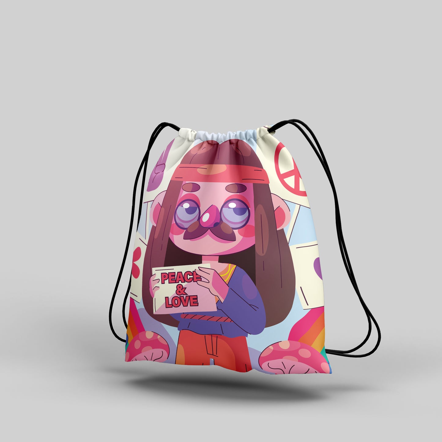 Flat Design Cartoon illustration Polyester String Backpack Bags for kids for Gym, Yoga, Tuition ,Beach Bag for 4-10 year boys and girls
